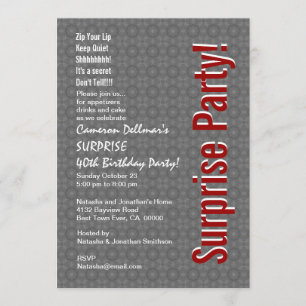 Invitation SURPRISE 40e anniversaire Modern Grey and Red H431