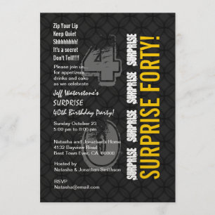 Invitation SURPRISE 40e anniversaire moderne Black and Gold V