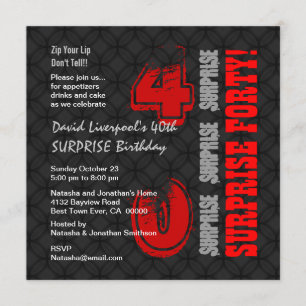 Invitation SURPRISE 40e anniversaire moderne Black Red W588