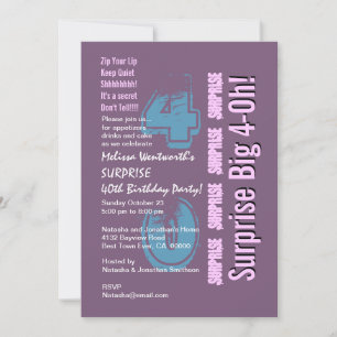 Invitation SURPRISE 40e anniversaire moderne Purple