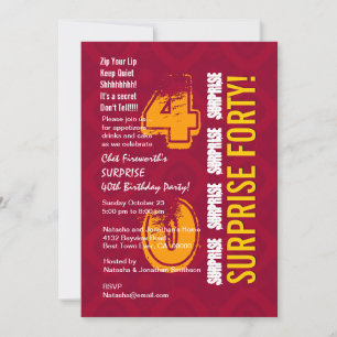 Invitation SURPRISE 40e anniversaire moderne Red and Gold G30
