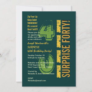 Invitation SURPRISE 40e anniversaire moderne Vert et or
