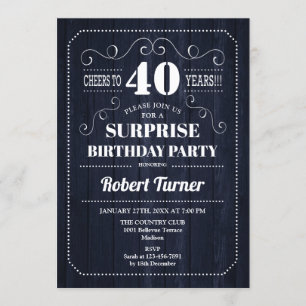 Invitation Surprise 40e anniversaire - Motif en bois bleu mar