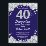 Invitation Surprise 40e anniversaire Navy Blue Silver Diamond<br><div class="desc">Invitation surprise 40e anniversaire. Arrière - plan rouge diamant de Navy Blue et Silver Rhinestone. Élégant invitation du Bassin d'Anniversaire. Anniversaire adulte. Les femmes,  anniversaire. Hommes Anniversaire.
Pour plus de personnalisation,  cliquez sur le bouton "Customiser" et utilisez notre outil de conception pour modifier ce modèle.</div>