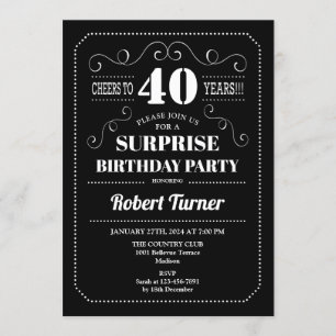 Invitation Surprise 40e anniversaire - Noir Blanc