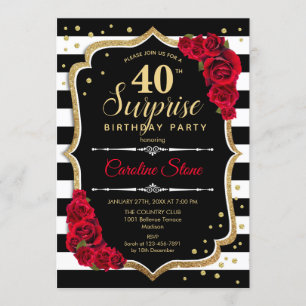 Invitation Surprise 40e anniversaire - Noir Blanc Rouge