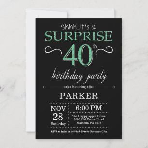 Invitation Surprise 40e Anniversaire Noir et Paillettes Verte