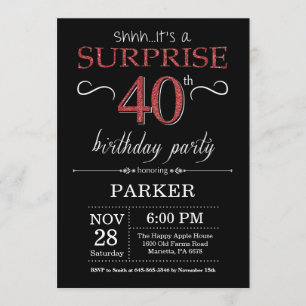 Invitation surprise 40e anniversaire Noir et Rouge