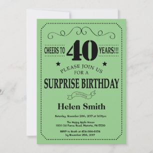 Invitation Surprise 40e Anniversaire Noir et Vert