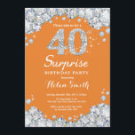 Invitation Surprise 40e anniversaire Orange and Silver Diamon<br><div class="desc">Invitation surprise 40e anniversaire. Arrière - plan rouge diamant de Rhénanie orange et argent. Élégant invitation du Bassin d'Anniversaire. Anniversaire adulte. Les femmes,  anniversaire. Hommes Anniversaire.
Pour plus de personnalisation,  cliquez sur le bouton "Customiser" et utilisez notre outil de conception pour modifier ce modèle.</div>