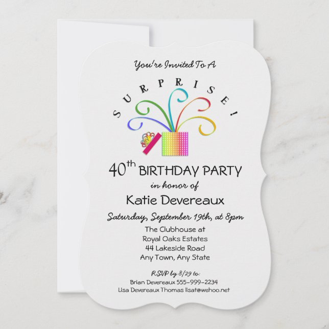 Invitation SURPRISE ! 40e anniversaire ou toute fête d'annive (Devant)