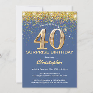 Invitation Surprise 40e anniversaire Parties scintillant bleu