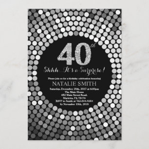 Invitation Surprise 40e anniversaire Parties scintillant noir