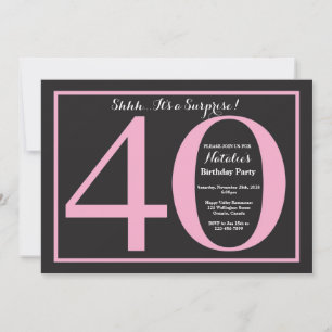 Invitation Surprise 40e anniversaire Pink and Black Chalkboar