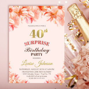 Invitation Surprise 40e anniversaire Pink Gold Floral Party
