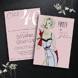 Invitation Surprise 40e anniversaire Quarante et fabuleuse ép<br><div class="desc">Une femme blonde à l'aquarelle peinte à la main épingle modèle portant une jupe noire et blanche moulante et dessus avec de longs gants de soirée rouges brandissant un martini sur un style vintage inspiré Forty and Fabulous - 40e Invitation de fête d'anniversaire surprise en rose rose poussiéreux. Cette invitation...</div>