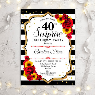 Invitation Surprise 40e anniversaire - Roses rouges tournesol