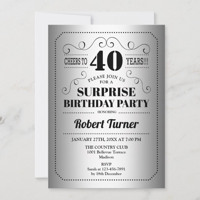 Invitation Surprise 40e anniversaire - Silver Black (Devant)