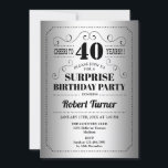 Invitation Surprise 40e anniversaire - Silver Black<br><div class="desc">Surprise 40e anniversaire invitation pour hommes ou femmes. Élégant film d'argent rétro et design noir. Comprend une police de typographie élégante. Bravo à 40 ans ! Peut être customisé à n'importe quel âge. Imprimé Zazzle invitations ou télécharger instantanément le modèle numérique.</div>
