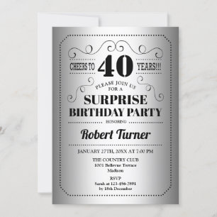 Invitation Surprise 40e anniversaire - Silver Black