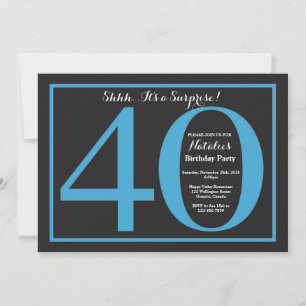 Invitation Surprise 40e anniversaire Tableau noir et bleu