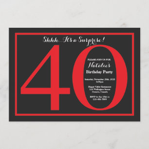 Invitation Surprise 40e anniversaire Tableau noir et rouge