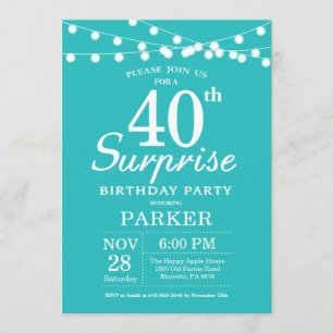 Invitation Surprise 40e anniversaire Turquoise Aqua Turquoise