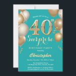 Invitation Surprise 40e anniversaire Turquoises et Ballons d'<br><div class="desc">Surprise 40e anniversaire Turquoise et or Balloons Confetti Invitation. Pour plus de personnalisation,  cliquez sur le bouton "Customiser" et utilisez notre outil de conception pour modifier ce modèle.</div>
