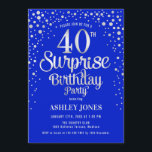 Invitation Surprise 40e fête d'anniversaire - Argent & Royal<br><div class="desc">Invitation surprise 40e anniversaire de fête. Design élégant en bleu royal et faux argent parties scintillant. Comprend des polices de caractères et des confettis stylisés. Message-moi si vous avez besoin d'âge personnalisé.</div>
