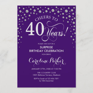 Invitation Surprise 40e fête d'anniversaire - Argent violet