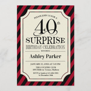 Invitation Surprise 40e fête d'anniversaire - Black Red Strip