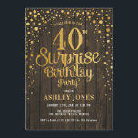 Invitation Surprise 40e fête d'anniversaire - Bois & Or<br><div class="desc">Invitation surprise 40e anniversaire de fête. Elégant design rustique avec bois brun foncé et or parties scintillant. Comprend des polices de caractères et des confettis stylisés. Message-moi si vous avez besoin d'âge personnalisé.</div>