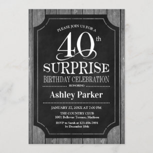 Invitation Surprise 40e fête d'anniversaire - Chalkboard Whit
