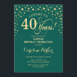 Invitation Surprise 40e fête d'anniversaire - Emerald Green G<br><div class="desc">Invitation surprise 40e anniversaire de fête. Design élégant en or vert émeraude et faux parties scintillant. Fonctionne la police de script et les confettis de diamants. Salut à 40 ans ! Message-moi si vous avez besoin d'une personnalisation plus poussée.</div>