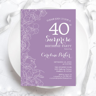 Invitation Surprise 40e fête d'anniversaire - Floral violet