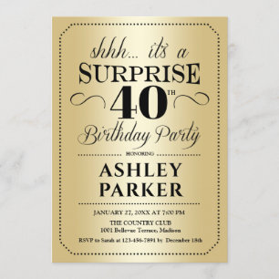 Invitation Surprise 40e fête d'anniversaire - Gold