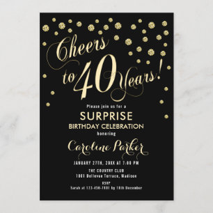 Invitation Surprise 40e fête d'anniversaire - Gold Black