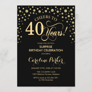 Invitation Surprise 40e fête d'anniversaire - Gold Black