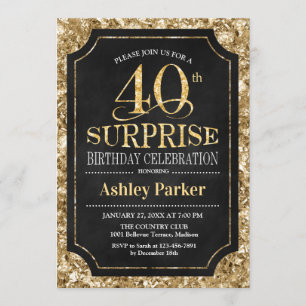 Invitation Surprise 40e fête d'anniversaire - Gold Black