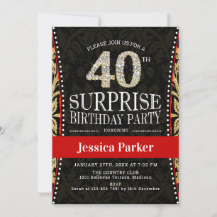 Invitation Surprise 40e fête d'anniversaire - Gold Black Red