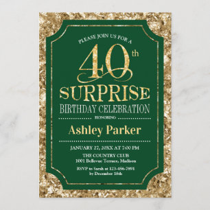 Invitation Surprise 40e fête d'anniversaire - Gold Green