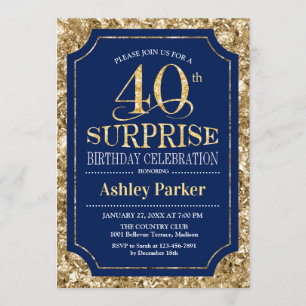 Invitation Surprise 40e fête d'anniversaire - Gold Navy