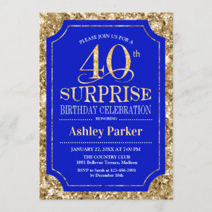 Invitation Surprise 40e fête d'anniversaire - Gold Royal Blue