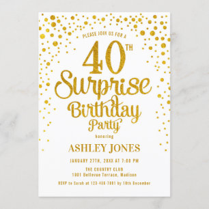 Invitation Surprise 40e fête d'anniversaire - Gold & White