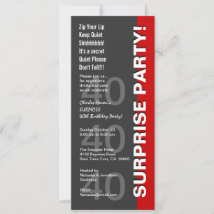Invitation SURPRISE 40e fête d'anniversaire Modern Grey Red V