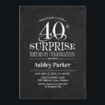Invitation Surprise 40e fête d'anniversaire - Noir et Blanc<br><div class="desc">Rustic Surprise 40th Birthday Celebration Invitation. Design élégant et élégant en motif noir et blanc en tableau noir. Comprend une police de script élégante. Message-moi si vous avez besoin d'une personnalisation plus poussée.</div>