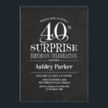 Invitation Surprise 40e fête d'anniversaire - Noir et Blanc<br><div class="desc">Rustic Surprise 40th Birthday Celebration Invitation. Design élégant et élégant en motif noir et blanc en tableau noir. Comprend une police de script élégante. Message-moi si vous avez besoin d'une personnalisation plus poussée.</div>
