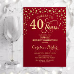 Invitation Surprise 40e fête d'anniversaire - Red Gold<br><div class="desc">Invitation surprise 40e anniversaire de fête. Design élégant en or rouge foncé et faux parties scintillant. Fonctionne la police de script et les confettis de diamants. Salut à 40 ans ! Message-moi si vous avez besoin d'une personnalisation plus poussée.</div>