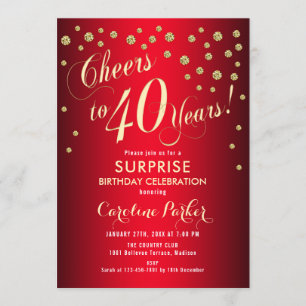 Invitation Surprise 40e fête d'anniversaire - Red Gold