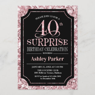 Invitation Surprise 40e fête d'anniversaire - Rose Gold Black
